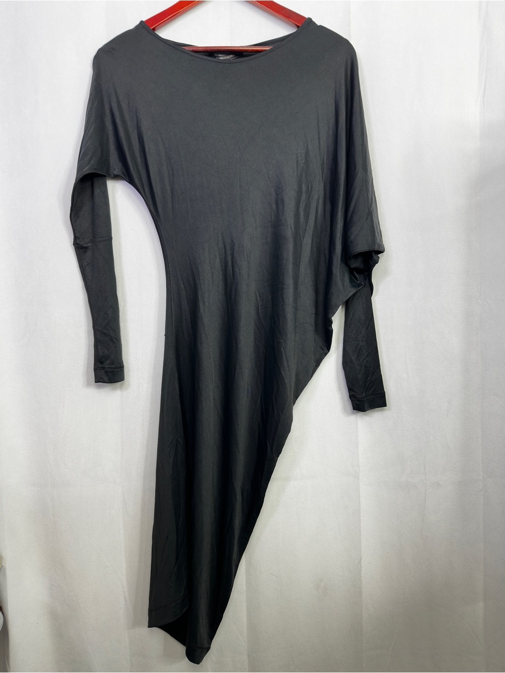 BCBGMaxazria Maxi Dress Laheld Bodycon Fitted Long Sleeve Slinky Layered Black